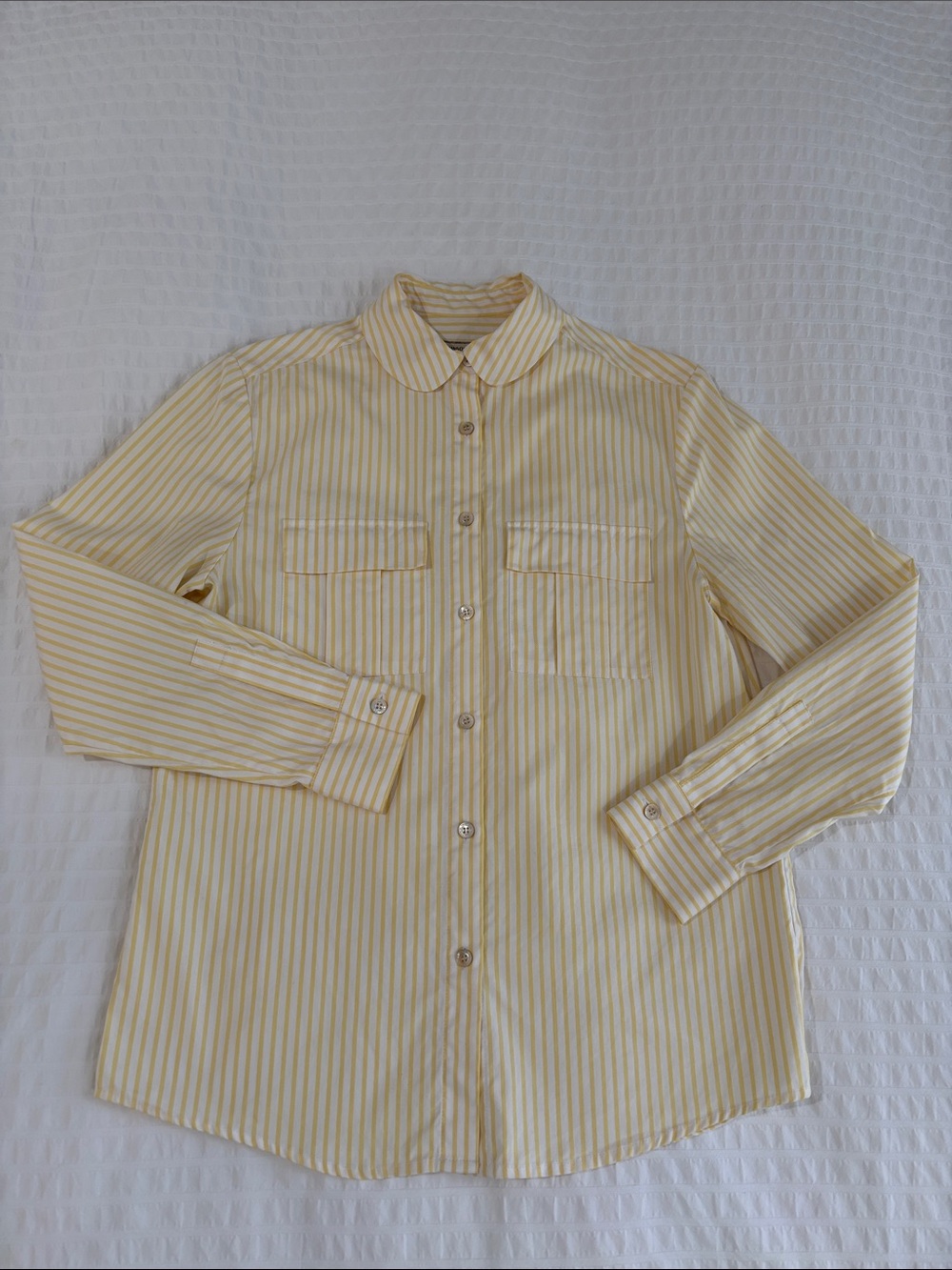 MAISON KITSUNÉ Yellow and White Striped Shirt